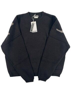 Weekday Graphic Knit Sweater Grey Dusty Light Cotton Crewneck Men's Size M NEW